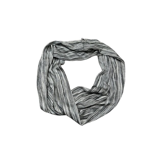 Striped Infinity Scarf Black Gray Wrap Shawl Polyester Blend Comfort Cozy - Picture 1 of 7